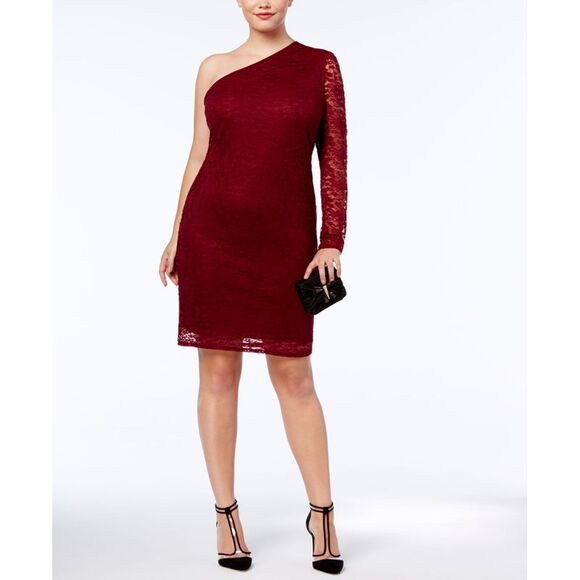 Soprano Trendy Plus Size One Shoulder Lace Dress - Picture 1 of 3